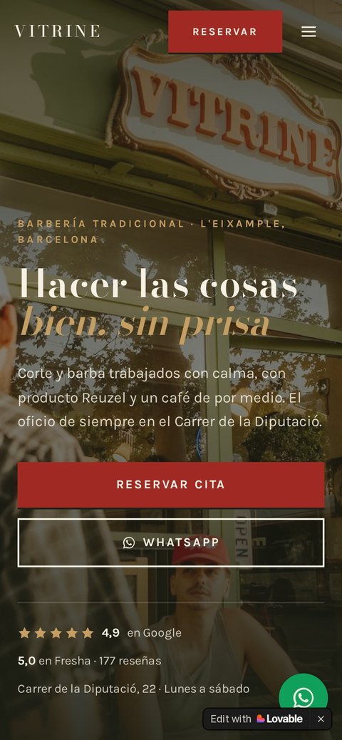 Versión móvil de la web Vitrine Tradicional Barber